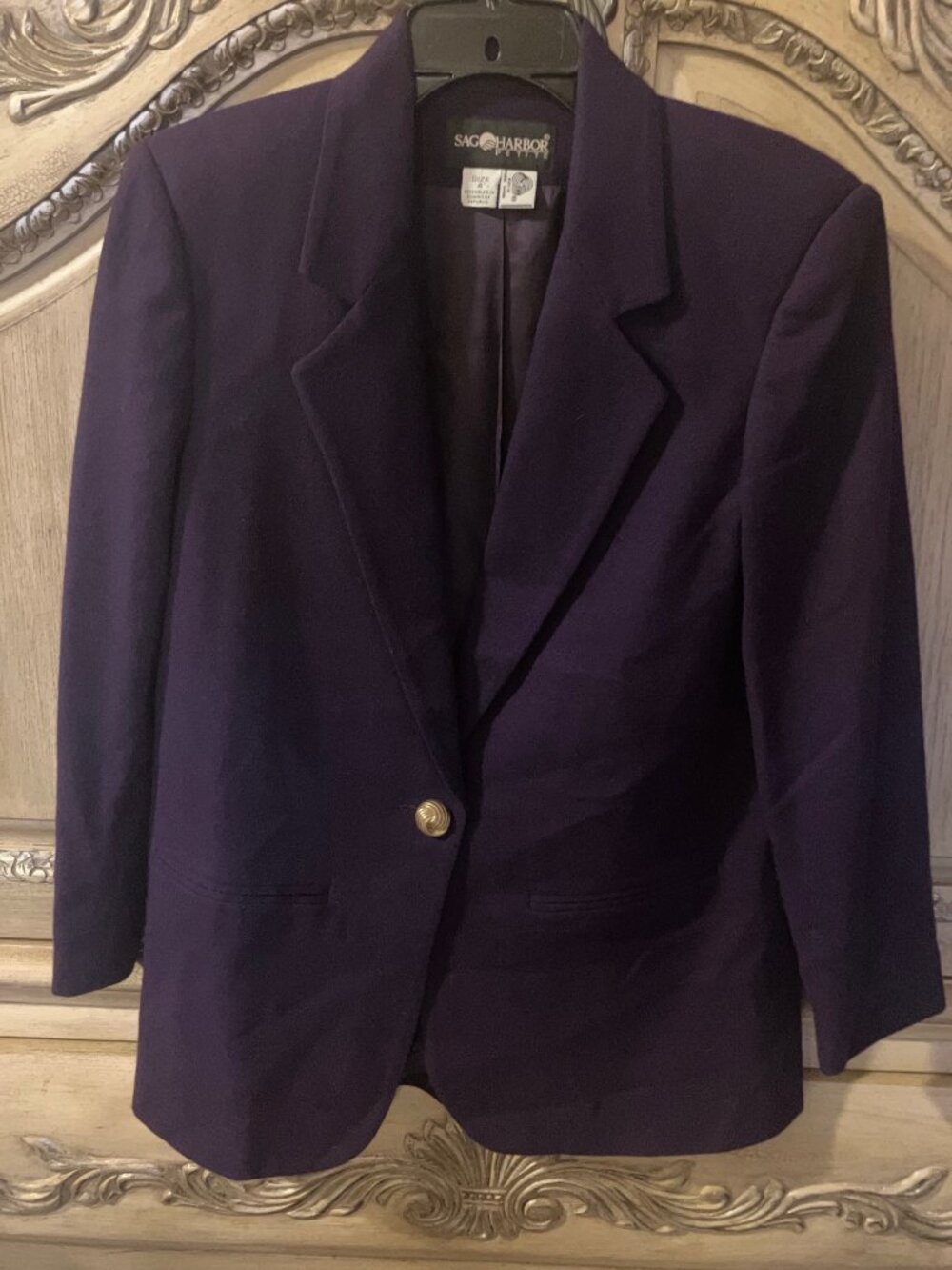 SAG HARBOR PETITE - 100% PURE WOOL - PLUM /PURPLE BLAZER - SIZE 4 EUC